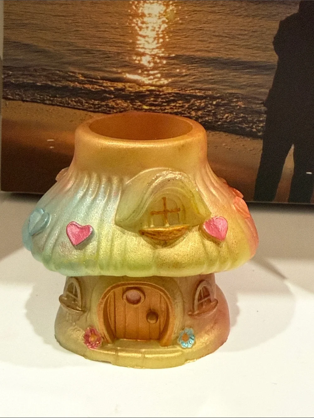 Pastel Resin Gold Mushroom House Vase with Rainbow Accents